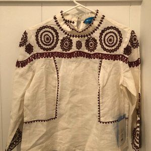 M.i.h Jeans Embroidered Cotton-Linen Top Size S